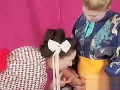 Frisky teens plow the biggest strapon dildos and spray love j