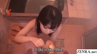 JAV star Miori Hara POV blowjob in bathroom Subtitled