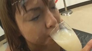 Asian babe in bukkake action