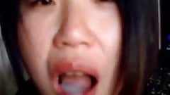 Asian cum in mouth spit