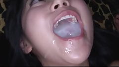 Japanese cutie swallows a huge mouthful of cum