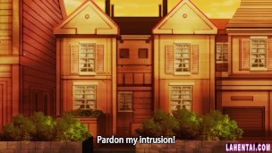 Big titted hentai waitress rides hard cock