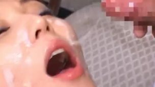 Cute Asian Shiho closes eyes and gets cum