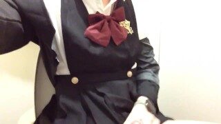 【女装】某店のトイレで制服パン着衣オナニーしてみた