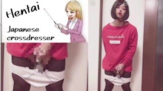肩出しワンピの可愛い男の娘が、パンティを下ろしてシコシコオナニー＆絶頂射精しちゃう動画【女装子】