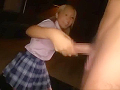 Japanese gyaru with long nails teasing and caressing cock