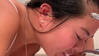 Sweaty Asian teen Shaving legs in the shower after Gym – REAL SPYCAM part 2