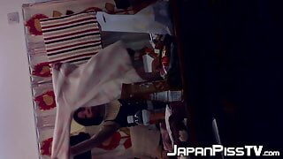 Adorable Japanese pissing on the floor and then cleaning up