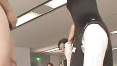 Asian CFNM guy wanks in office