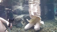 Go Pro underwater Japan outdoor hot spa with beautiful girl