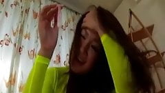 hot lewd brunette in blue stockings swing