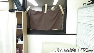 Japanese cutie removes her pants to fill the bottle with pis