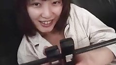 Small tit & pierced pussy Playing with hanger