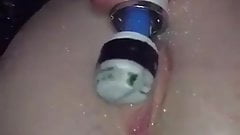 Tight cat squirts like a fountain under the electric massage