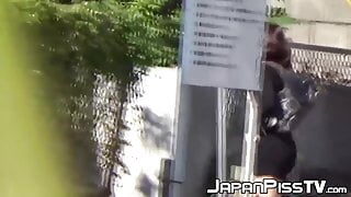 Young Japanese babes secretly peeing all around town
