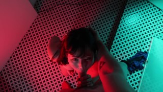 Horny Japanese girl gives you blowjob and swallows his cum in the bathroom of night club